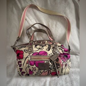 Coach Poppy Petal Print Lurex Rocker Hand Bag Crossbody Bag Strap #16308 EUC